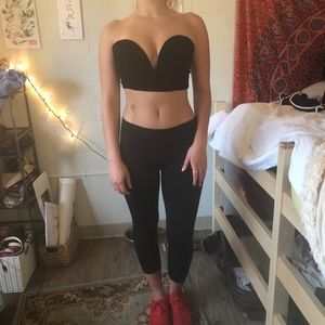 Velvet Plunge Crop Top in Black (Set)